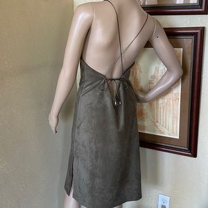 LILYFUL Womens Faux Suede Leather Sexy Cocktail Backless Back Slip Dress Sz S